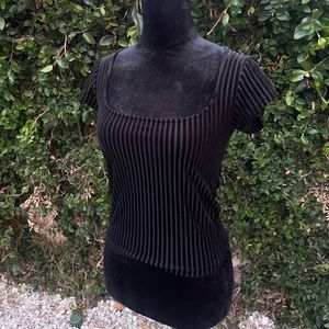 One of a kind striped mesh slightly sheer babydoll top